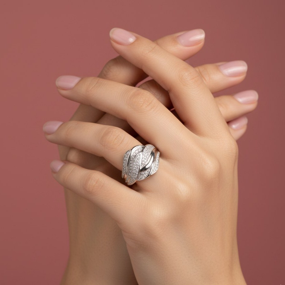 انگشتر نقره با آبکاری رودیوم کد N131108 - Image 2