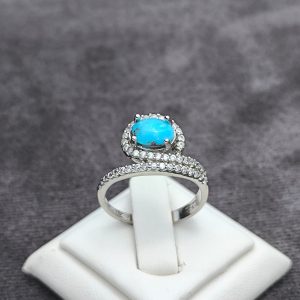 انگشتر نقره آبکاری رادیوم با نگین فیروزه نیشابور
