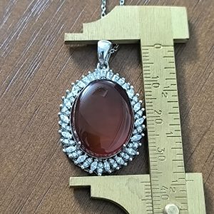 گردنبند نقره عقیق با آبکاری طلا سفید کد 203434