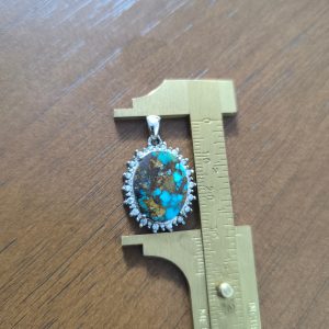 گردنبند نقره فیروزه نیشابور آبکاری طلا سفید کد 203443