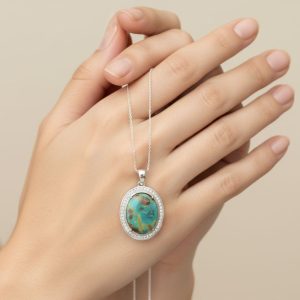 گردنبند نقره با سنگ  فیروزه نیشابور کد 203432