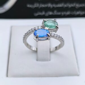 انگشتر نقره با نگین توپاز و زمرد N141418