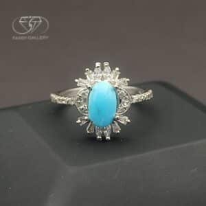 انگشتر نقره با نگین فیروزه نیشابوری کد422 - Image 2