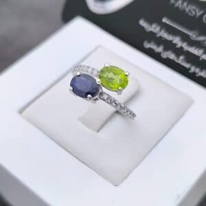 انگشتر نقره با نگین زبرجد ، یاقوت کبود 	N141439 - Image 2