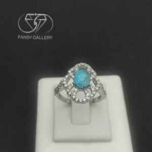انگشتر نقره با نگین فیروزه نیشابوری کد435 - Image 2