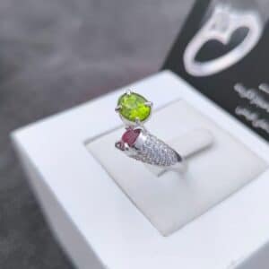 انگشتر نقره با نگین زبرجد ، یاقوت سرخ N141434 - Image 3