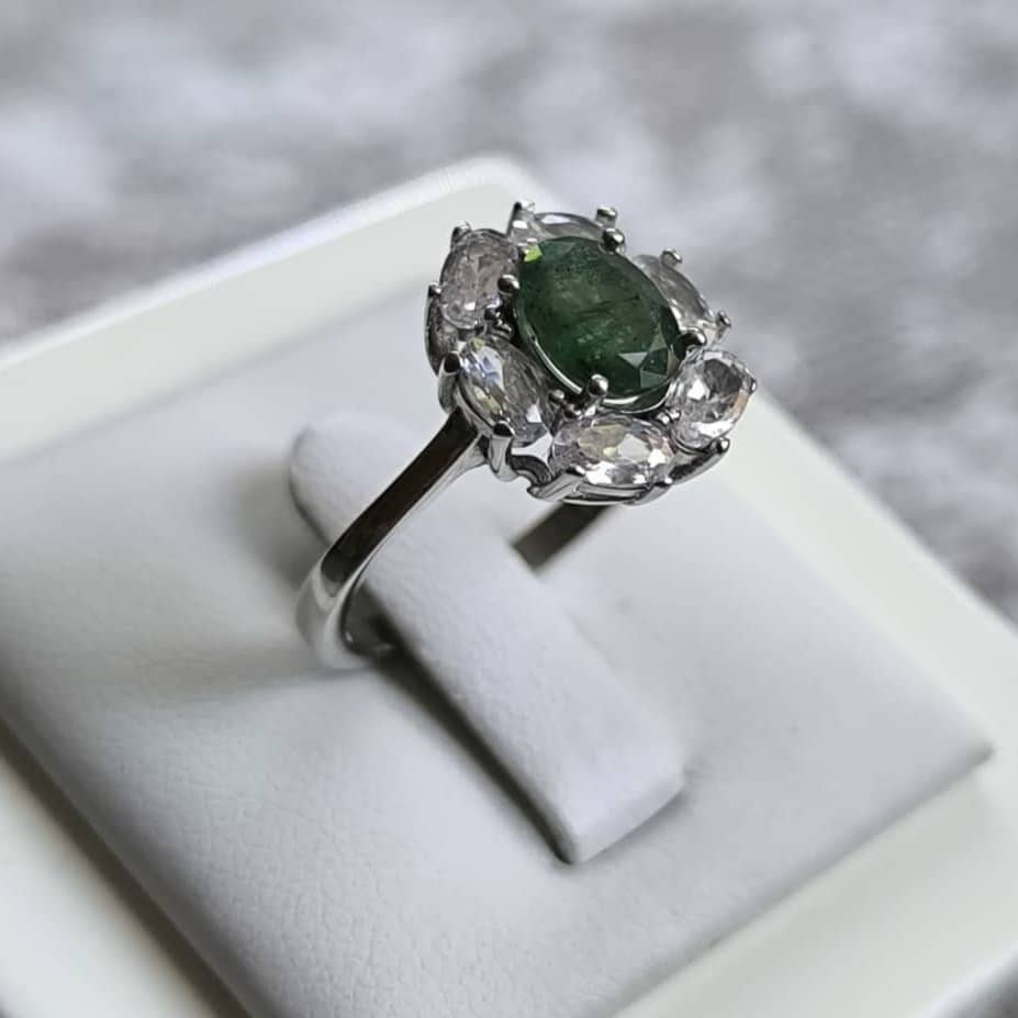 انگشترنقره آبکاری رادیوم با سنگ زمرد اصل N167673
