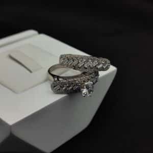 انگشتر نقره رادیوم مدل حلقه پشت حلقه طرح نگین باگت کد N74940 - Image 7