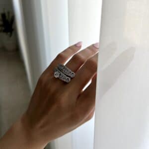 انگشتر نقره رادیوم مدل حلقه پشت حلقه طرح نگین باگت کد N74940 - Image 8