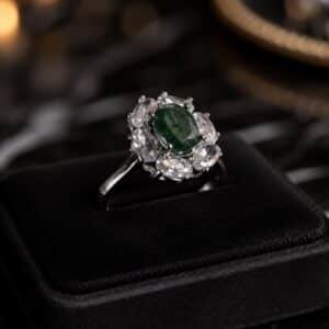 انگشترنقره آبکاری رادیوم با سنگ زمرد اصل N167673 - Image 3